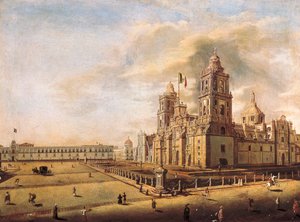 De metropolitane kathedraal en het nationale paleis in Mexico
