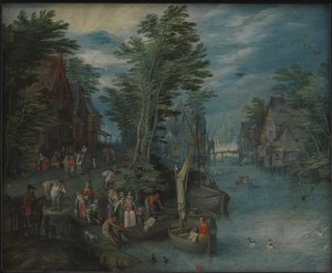 Dorp aan een rivier door Peeter Gijsels