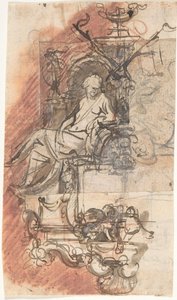 Ontwerp voor een Grafmonument met een Zittende Vrouwelijke Figuur door Peeter Verbrugghen II