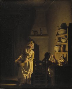 Eieren testen. Interieur van een keuken