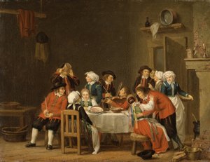 Gezellig tafereel in een boerenhuisje