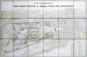 Plan van Park Royal en stad Racconigi door Pelagio Palagi