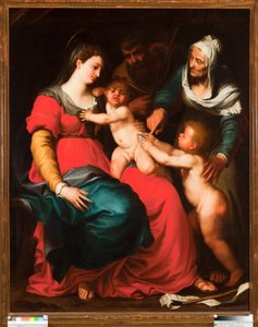 De heilige familie met de vlinder en met St. Elisabeth en St. Johannes de Doper door Pellegrino Piola