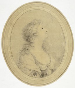 Halflang portret van een vrouw in profiel, naar rechts kijkend