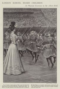 Kinderen van de London School Board bij gymnastiek in de Albert Hall door Percy F.S. (after) Spence