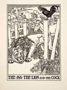 De ezel, de leeuw en de haan, uit Honderd fabels van Aesopus, uitgegeven 1903 door Percy J. Billingshurst