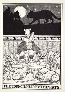 De raad gehouden door de ratten, uit Fontaine Fabels, uitgegeven 1905