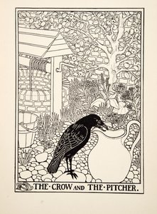 De kraai en de kruik, uit Honderd fabels van Aesopus, uitgegeven 1903