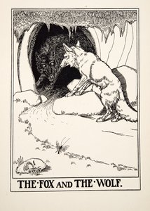 De Vos en de Wolf, uit Honderd Fabels van Aesopus, uitgegeven 1903 (gravure)