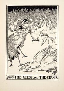 De ganzen en de kraanvogels, uit Honderd fabels van Aesopus, uitgegeven 1903