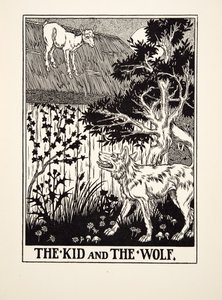 Het geitje en de wolf, uit Honderd fabels van Aesopus, uitgegeven 1903