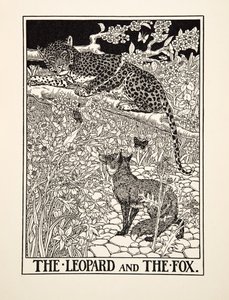 De luipaard en de vos, uit Honderd fabels van Aesopus, uitgegeven 1903