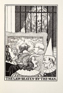 De leeuw verslagen door de man, uit Fontaine Fabels, uitgegeven 1905