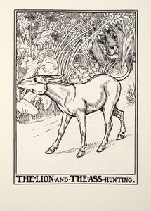 De Leeuw en de Ezel op Jacht, uit Fontaine Fabels, uitgegeven 1905 door Percy J. Billingshurst