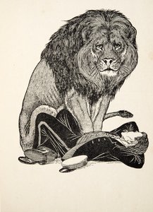De leeuw en zijn verzorger, uit Honderd anekdotes van dieren, pub. 1924