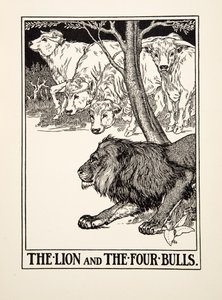 De leeuw en de vier stieren, uit Honderd fabels van Aesopus, uitgegeven 1903 door Percy J. Billingshurst