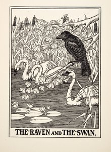 De raaf en de zwaan, uit Honderd fabels van Aesopus, uitgegeven 1903