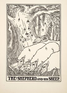 De herder en zijn schapen, uit Honderd fabels van Aesopus, pub. 1903 door Percy J. Billingshurst