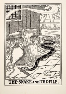 De Slang en de Vijl, uit Honderd Fabels van Aesopus, uitgegeven 1903 (gravure)