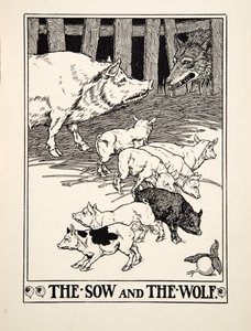 De zeug en de wolf, uit Honderd fabels van Aesopus, uitgegeven 1903 door Percy J. Billingshurst