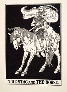 Het Hert en het Paard, uit Honderd Fabels van Aesopus, uitgegeven 1903 (gravure)