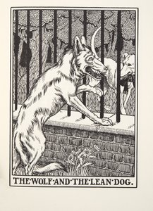 De wolf en de magere hond, uit Fontaine Fabels, uitgegeven 1905 (gravure) door Percy J. Billingshurst