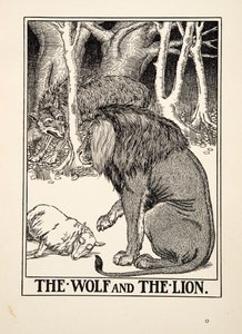 De wolf en de leeuw, uit Honderd fabels van Aesopus, uitgegeven 1903 door Percy J. Billingshurst