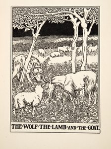 De Wolf, het Lam en de Geit, uit Honderd Fabels van Aesopus, uitgegeven 1903 (gravure) door Percy J. Billingshurst