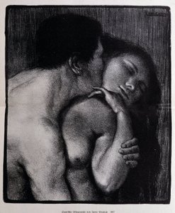 Man die een vrouw kust. Lithografie door Pere Torne-Esquius door Pere Torne Esquius