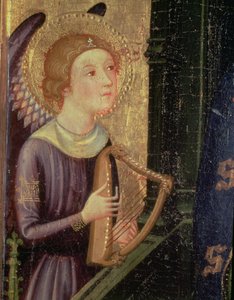 Engel die een Harp speelt (detail van een Altaarstuk van de Maagd van de Aballa Conca) door Pere Serra