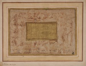 Ontwerp voor stucwerk met kariatiden, guirlandes en putti door Perino del Vaga