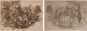 Poros aangevallen door het Macedonische leger (recto); Schetsen van dieren (verso)