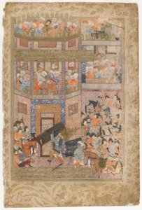 Ali heft de poorten van Qamus op, uit een Rawzat al-safa, 1571-72