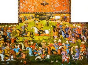 Slag bij Taher-Abad of Slag bij Merv met overwinning van Shah Ismail I op Muhammad Shaybani Khan, Ontvangsthal, Chehel Sotun, 1647
