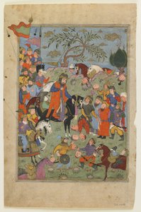 Slagveldscène uit een Shahnama door Persian School