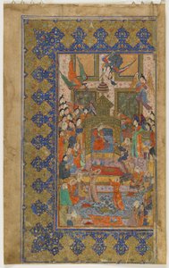 Bilqis op de troon uit een Khamsa (Kwintet), c.1560 door Persian School