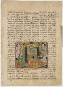 De dood van Sudaba door de hand van Rustam, uit een Shahnama (Boek der Koningen) door Firdawsi (gest. 1020) door Persian School