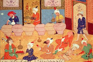 Detail van een banket met muzikanten, uit een gedichtenboek van Hafiz Shirazi (c.1325-c.1388) 1554