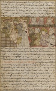Folio uit Tarikhnama (Boek van geschiedenis) door Balami: De verkiezing van Othman tot kalief van Medina, ca. 1300