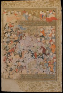 Folio uit Rawzat al-safa (Tuin van gelukzaligheid) door Mirkhwand; De slag tegen de Byzantijnen om Aleppo door Persian School