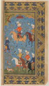 Folio uit Shahnama (Boek der Koningen) door Firdawsi; Een koninklijke jacht