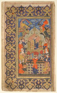 Folio uit Shahnama (Boek der Koningen) door Firdawsi; Bilqis op een troon door Persian School