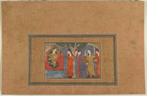 Folio uit een onbekende tekst; Een prinses op de troon, Iran, ca. 1440-50