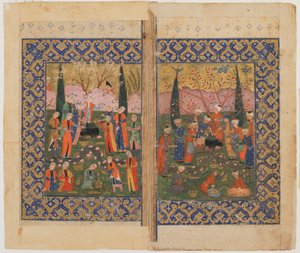 Folio uit een onbekende tekst; Sulayman op een troon door Persian School
