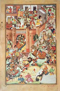 Genghis Khan verovert een Chinese stad, miniatuur uit de 