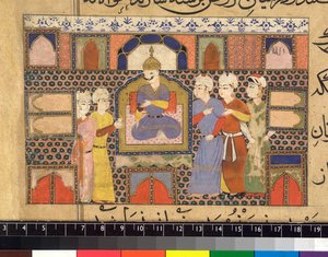 Ghiyath al-Din op de troon door Persian School