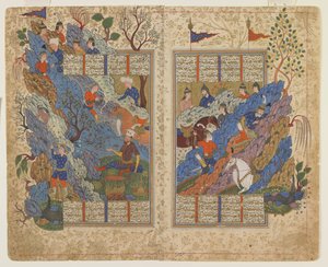 Gudarz doodt Piran op de berg uit een Shahnama door Persian School