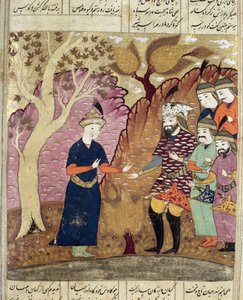Ridders vinden de gevallen Kawus, illustratie uit de Shahnama (Boek der Koningen) door Persian School