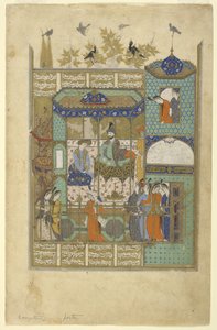 Nushirvan ondervraagt de indringer in zijn harem, ca. 1600 door Persian School