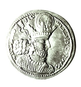 Voorzijde van een munt met profiel van Shapur II (310-79) door Persian School